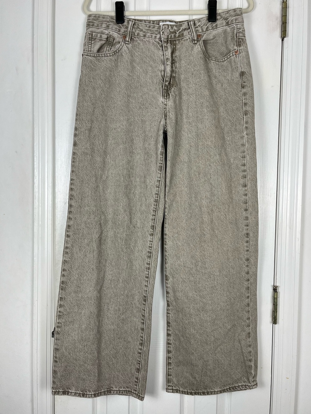 Song High Rise Relaxed Wide Leg Jeans Muted Washed Taupe Cotton Denim